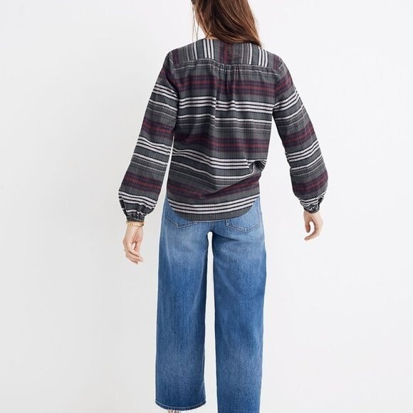 Madewell V-Neck Button-Down Shirt Sz XS Green White Plaid Cotton Neutral Earthy - Picture 14 of 14